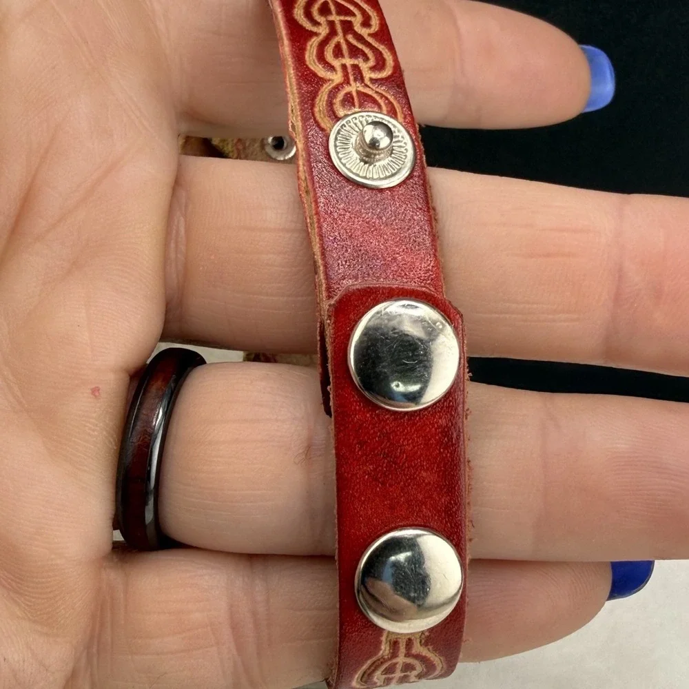 Vintage‎ Bracelet Leather Flower Handcrafted Spring 6.5